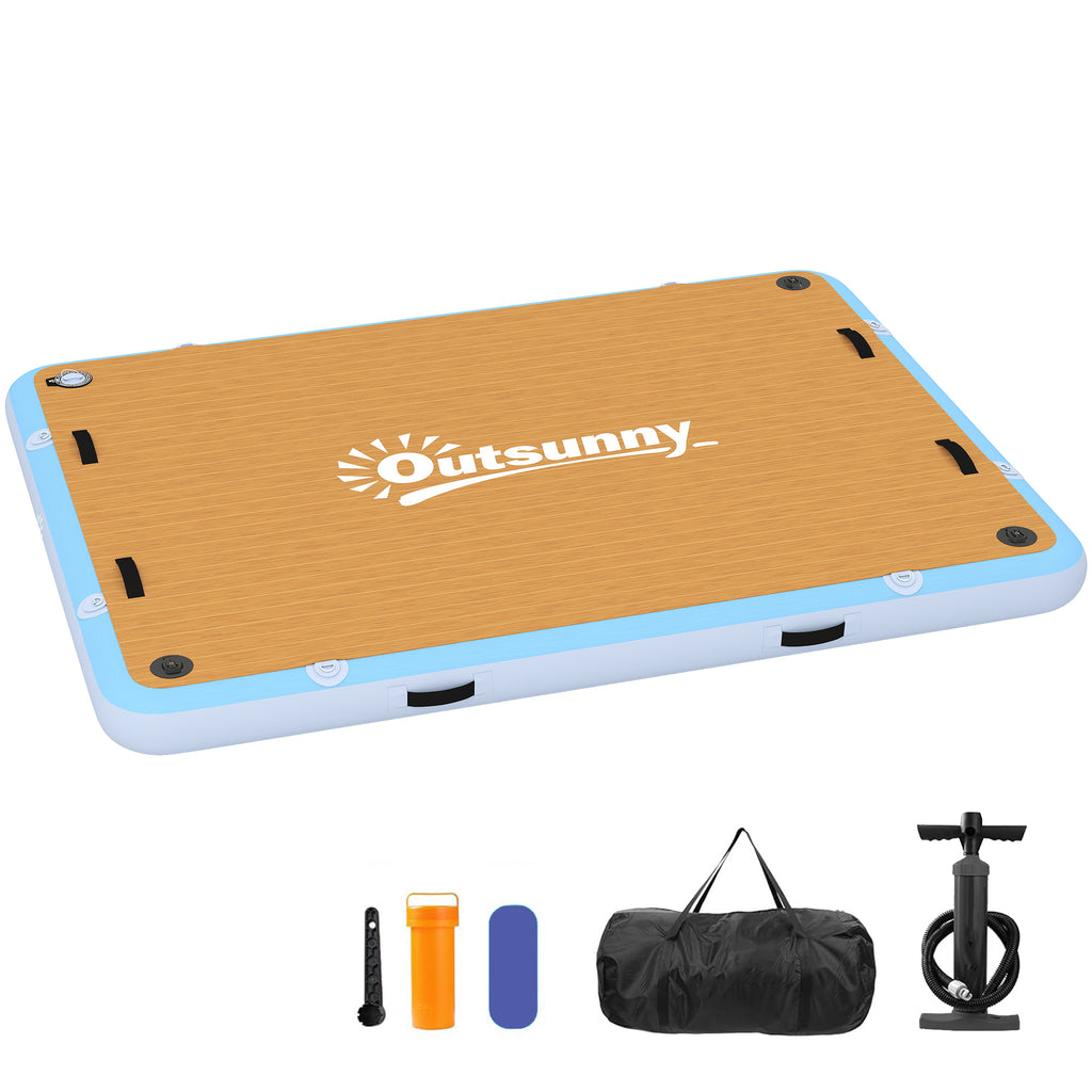 Aufblasbares Dock Schwimmdock 2,4x1,8m Aufblasbar Schwimmende Plattform 4-6 Personen mit Rutschfest Oberfläche Leiter