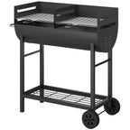 Charcoal Barbecue Grill with 2 Cooking Areas, Portable BBQ Trolley with Wheels, Height Adjustable Grates, Bottom Shelf