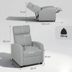 Relaxsessel, verstellbar 135¡ã, ausziehbare Fu?st¨¹tze, gepolsterte Lehnen, Leinen-Polyester, Hellgrau