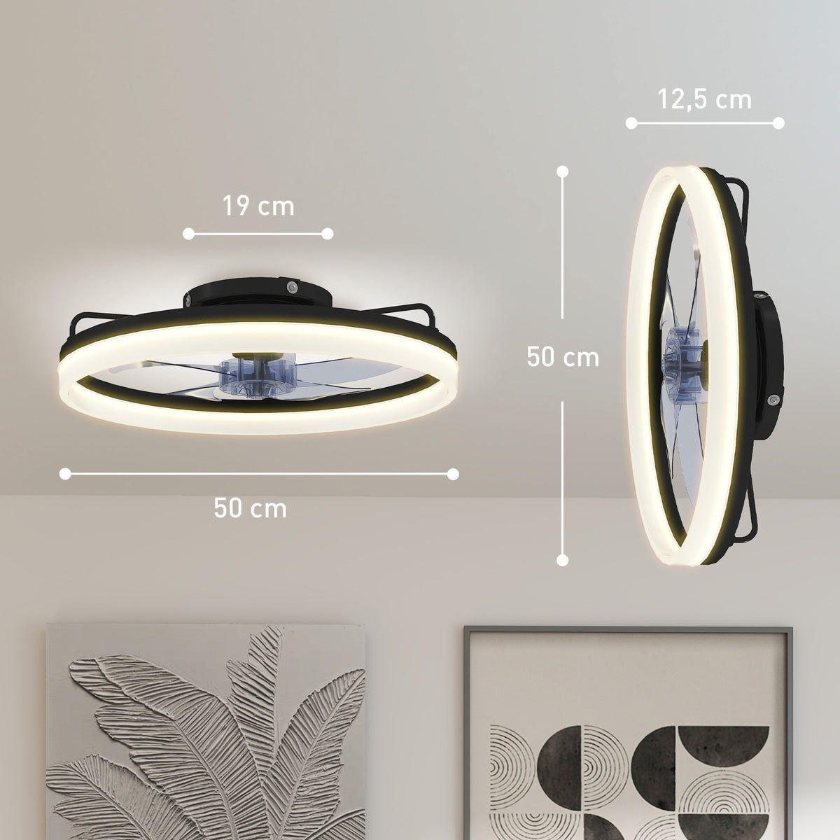 Deckenventilator mit Licht und Fernbedienung, 50 cm LED-Deckenventilator mit 3 Farben, 6 Geschwindigkeiten, Timer, Dimmbar