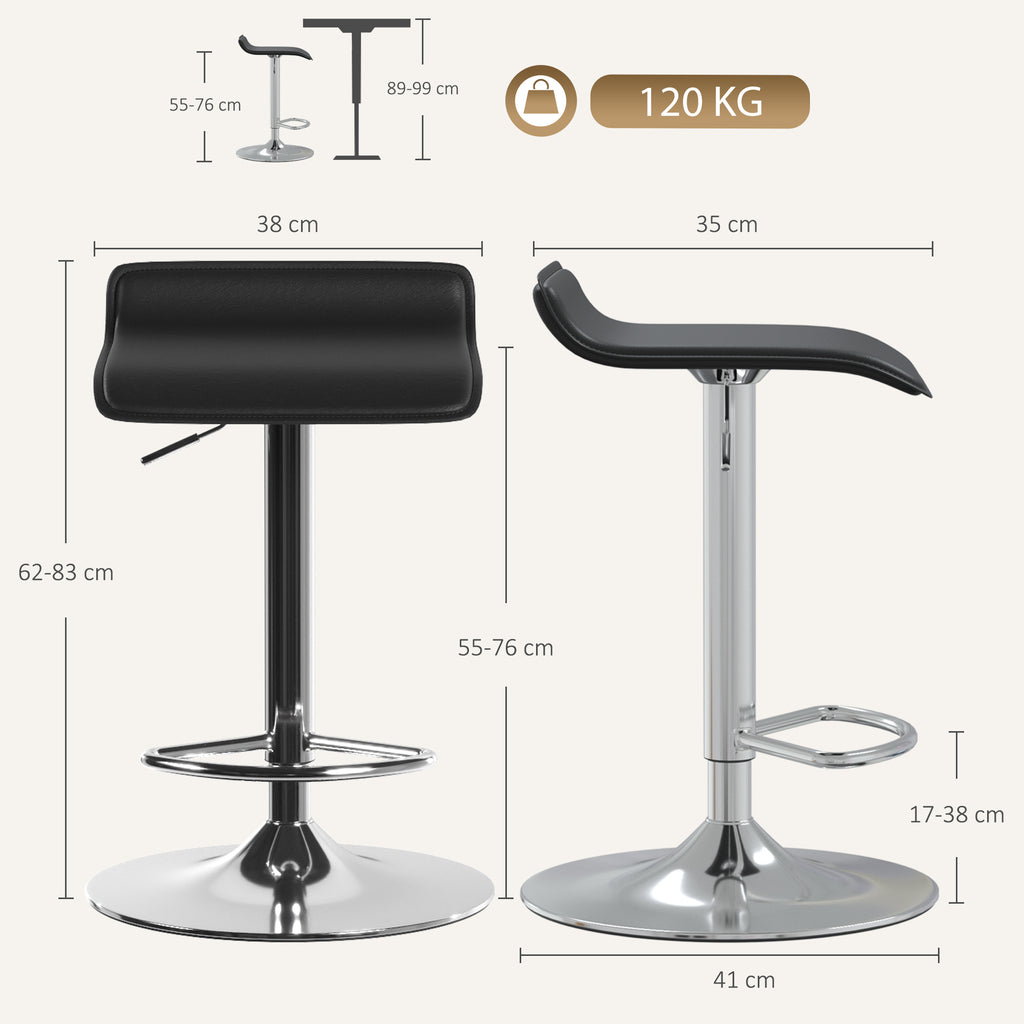 Barhocker 360° Drehbar Barstuhl mit Silber-Stahlgestell, Höhenverstellbar Küchenstuhl mit Fußstütze, Schwarz