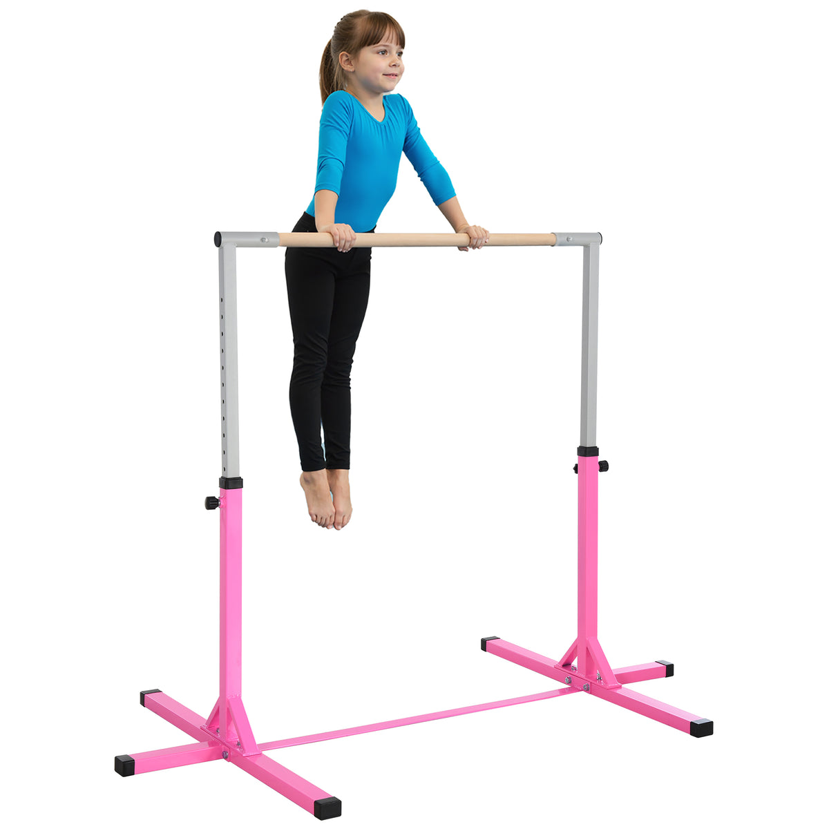 Height Adjustable Gymnastics Horizontal Bar for Kids, Children Junior Kip High Bar Fitness, Pink