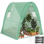 Polytunnel Greenhouse with Sandbags, Walk-In Tunnel Green House with 2 Doors and Screen Windows, 1.8 x 1.8 x 2m, Green