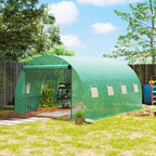 Polytunnel Gewächshaus mit Kunststoff-Abdeckung und Stahlrahmen, begehbares Gewächshauszelt mit Rolltüren, Grün