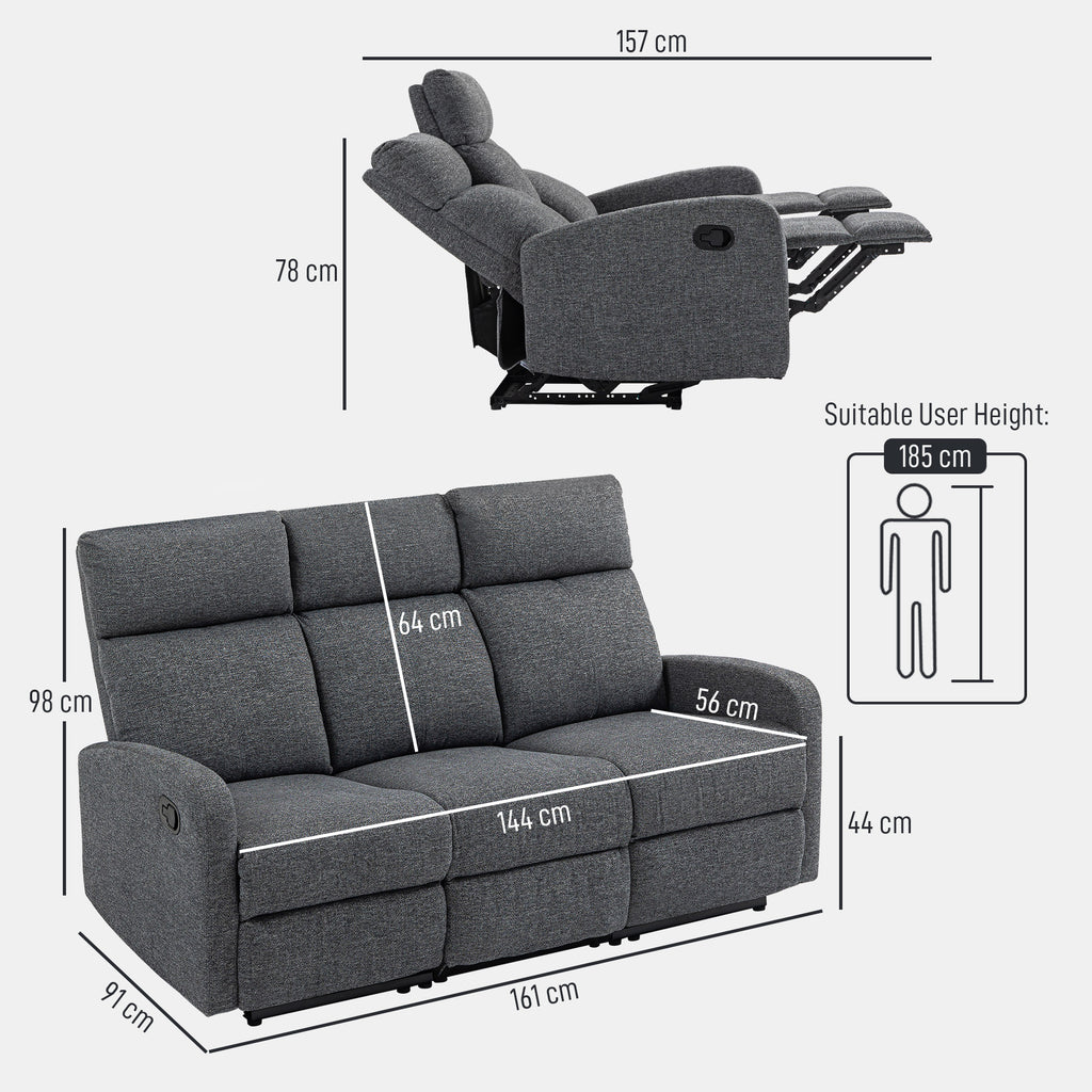 3-Sitzer-Sofa, individuell verstellbare R¨¹ckenlehnen, Fu?st¨¹tze, Stoffbezug, Metall, Grau