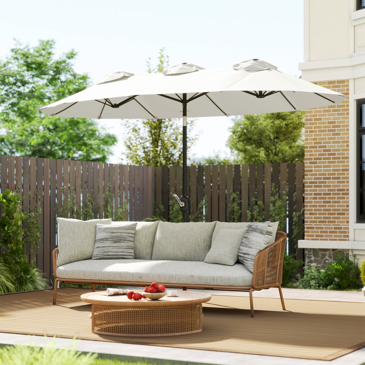 Sonnenschirm, Gartenschirm, neigbar, mit Handkurbel, Winddach, Polyester+Stahl, Cremewei?, 295 x 152 cm