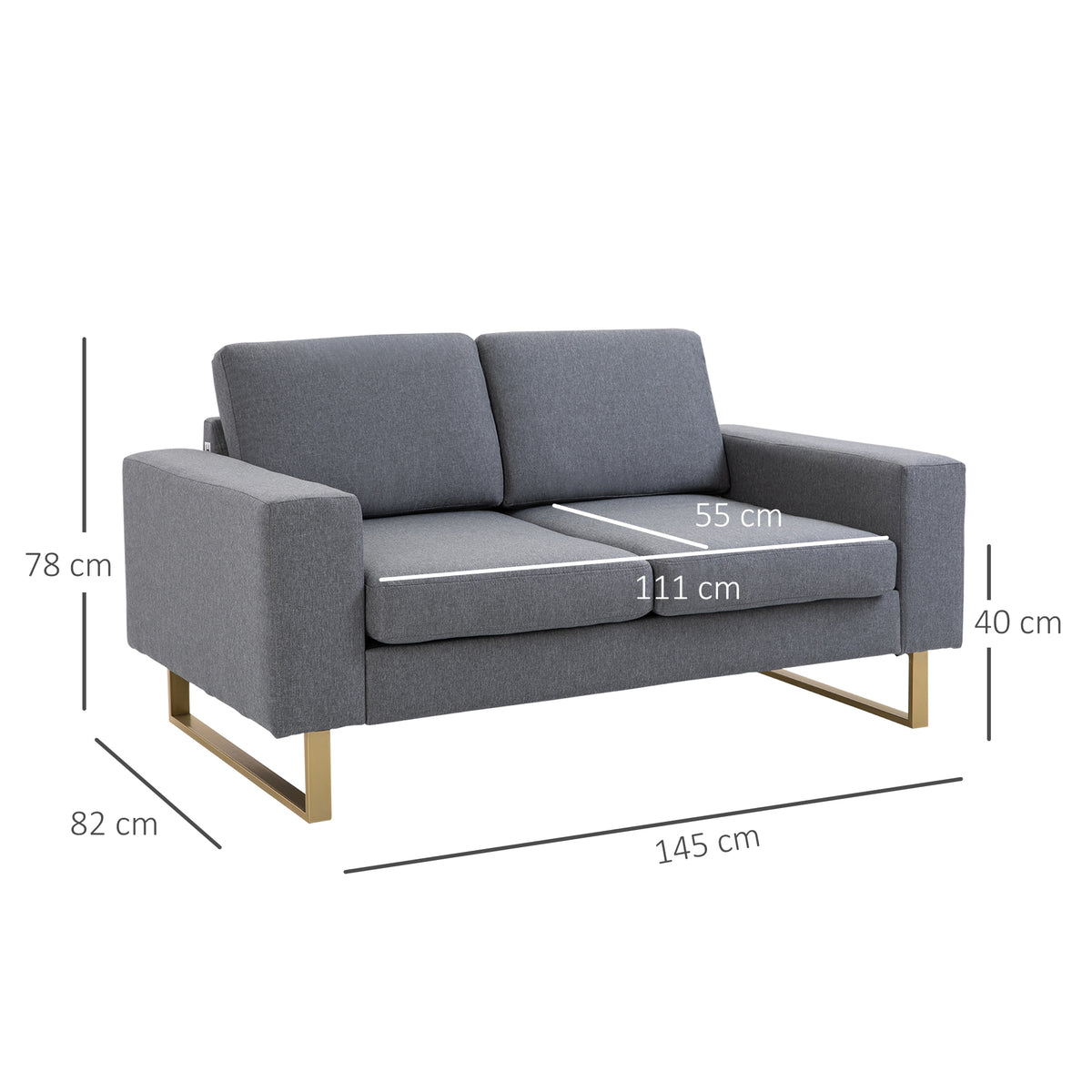 2 Sitzer Sofa Zweisitzer Stoffsofa mit Kissen Armlehne Leinenoptik f¨¹r Schlafzimmer 145 x 82 x 78 cm Dunkelgrau