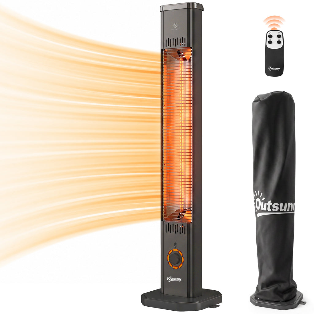 Infrarot Heizstrahler 2000W Carbonfaser Standheizstrahler mit Fernbedienung 8 Heizstufen Schutzhülle Timer Kippschutz