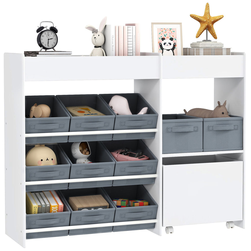 Kinder-Aufbewahrungsregal, Spielzeugschrank für Kinder mit 11 Stoffboxen, oberen Fächern, Weiß
