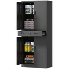 Metal Storage Cabinet, 180cm Tall Tool Cabinet with Locking Doors, Drawer and Adjustable Shelves, Black