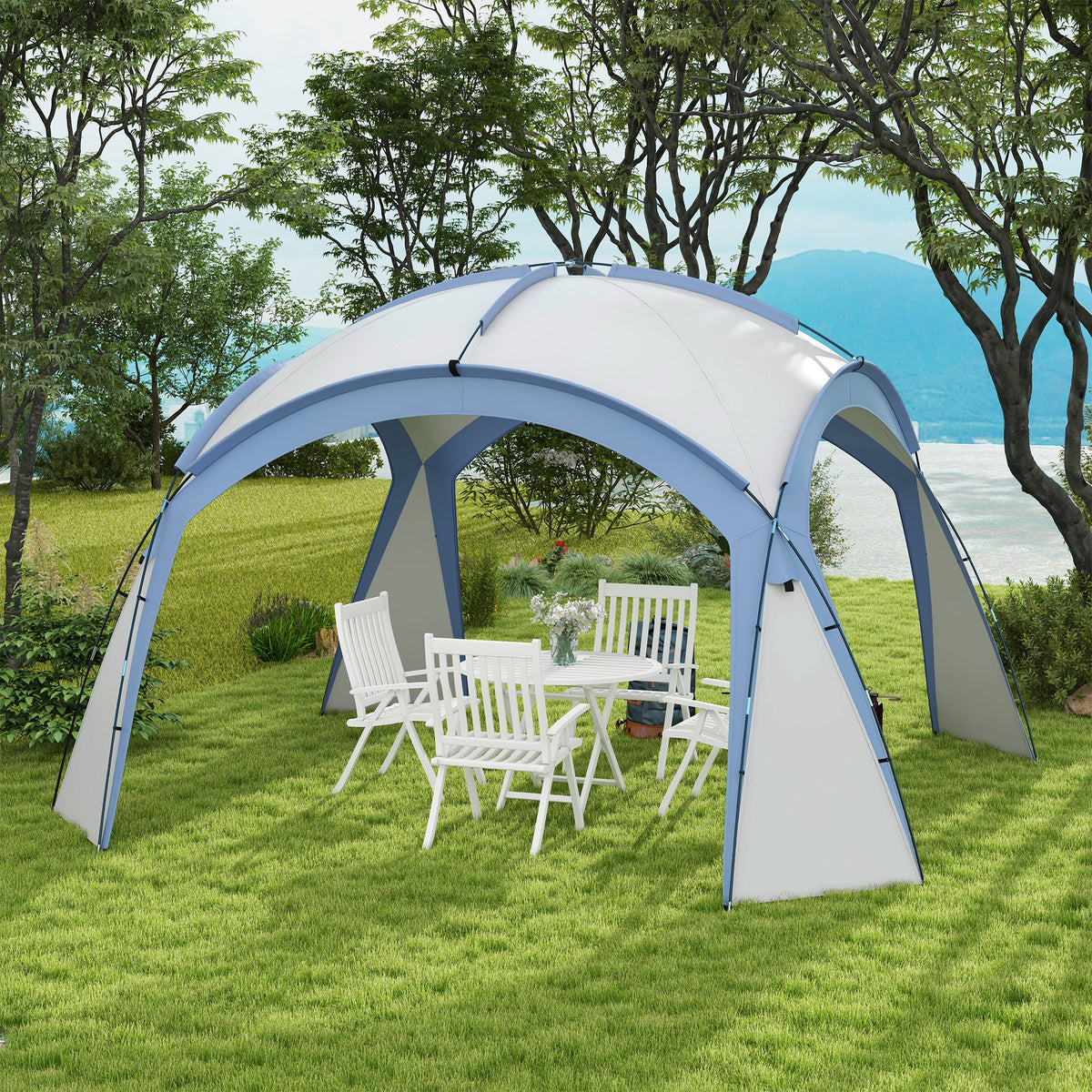 Event Shelter 3,5 x 3,5m Pavillon mit Haken Tür Wasserabweisend winterfest Gartenpavillon Hellblau