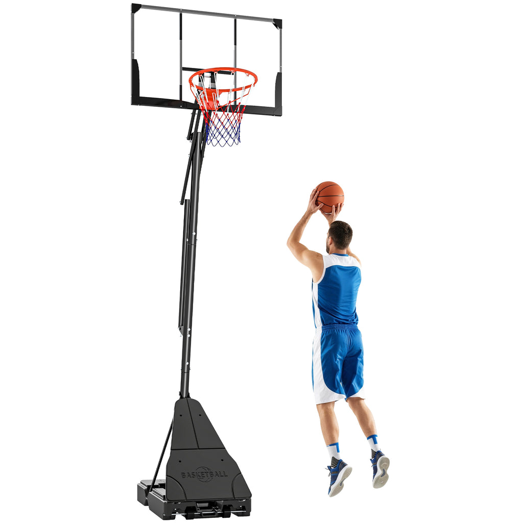 Mobiler Basketballkorb, höhenverstellbar von 2,45-3,05 m, bruchsicheres Backboard, Handkurbel-Höhenverstellung