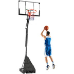 Mobiler Basketballkorb, höhenverstellbar von 2,45-3,05 m, bruchsicheres Backboard, Handkurbel-Höhenverstellung