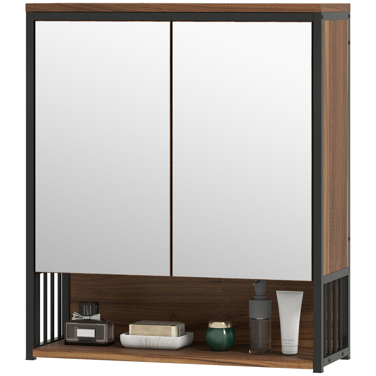 H?ngender Spiegelschrank f¨¹r Badezimmer, Badschrank aus MDF, Spanplatte, Braun