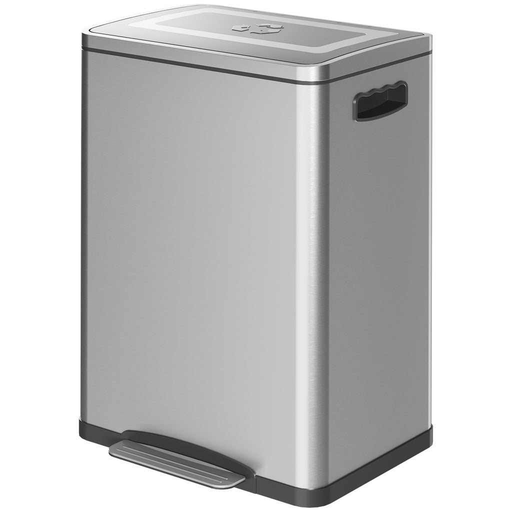 M¨¹lleimer, Abfalleimer mit Deckel und Fu?pedal, Edelstahl, 2x 20 Liter-F?cher, Silber
