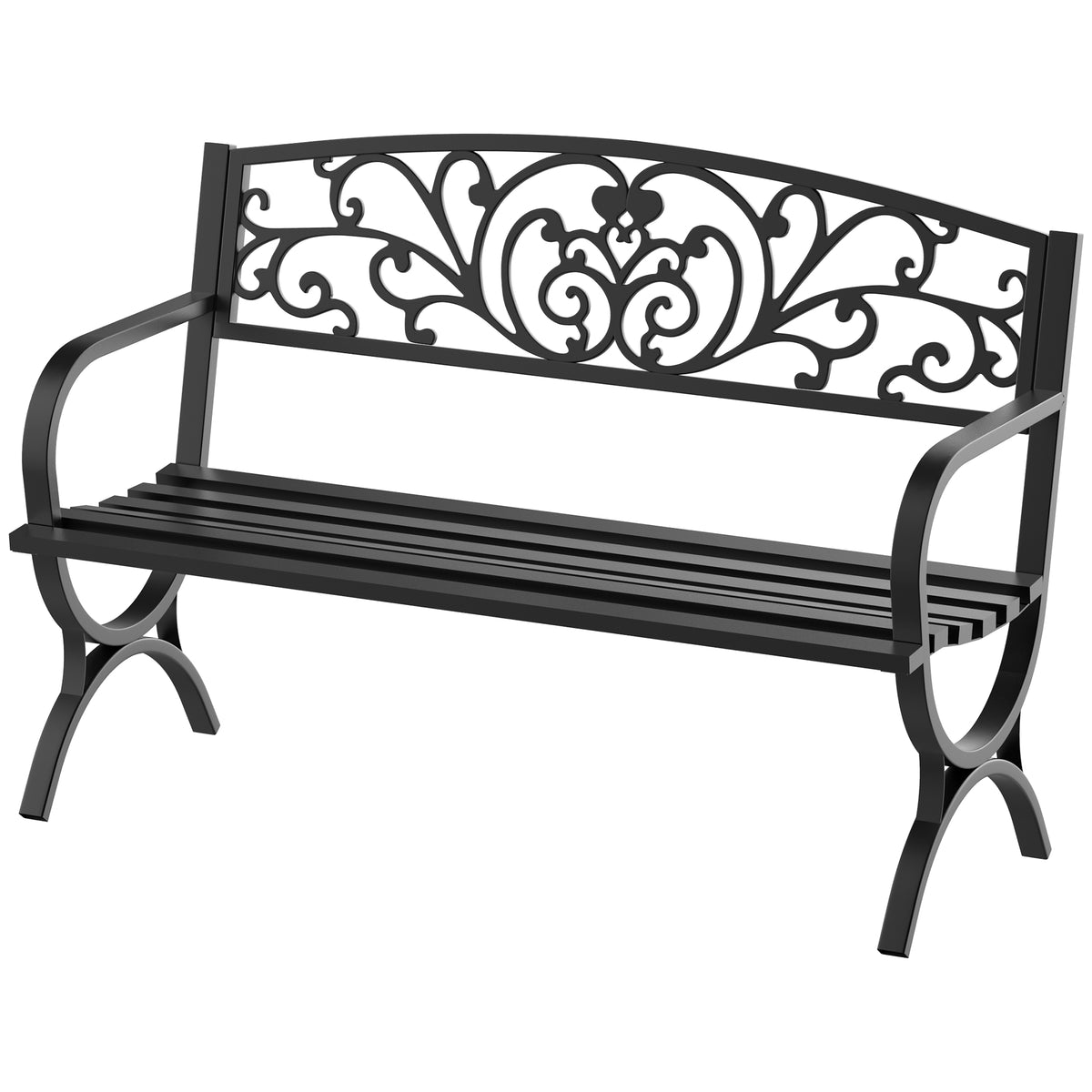 127L x 60W x 85H cm Powder Coated Garden Bench for Patio Backyard, Steel-Black
