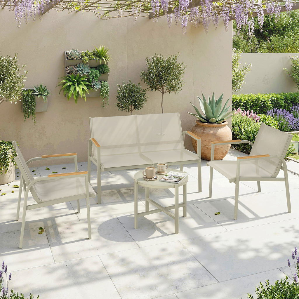 Gartenmöbel Set wetterfest Metall Sitzgruppe für 4 Personen Gartenlounge mit 2er-Sofa 2 Sesseln Beistelltisch Grün