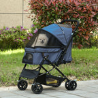 Hundewagen Hundebuggy klappbar, 1 Korb, 2 Bremsen, inkl. Sicherheitsleine, Blau