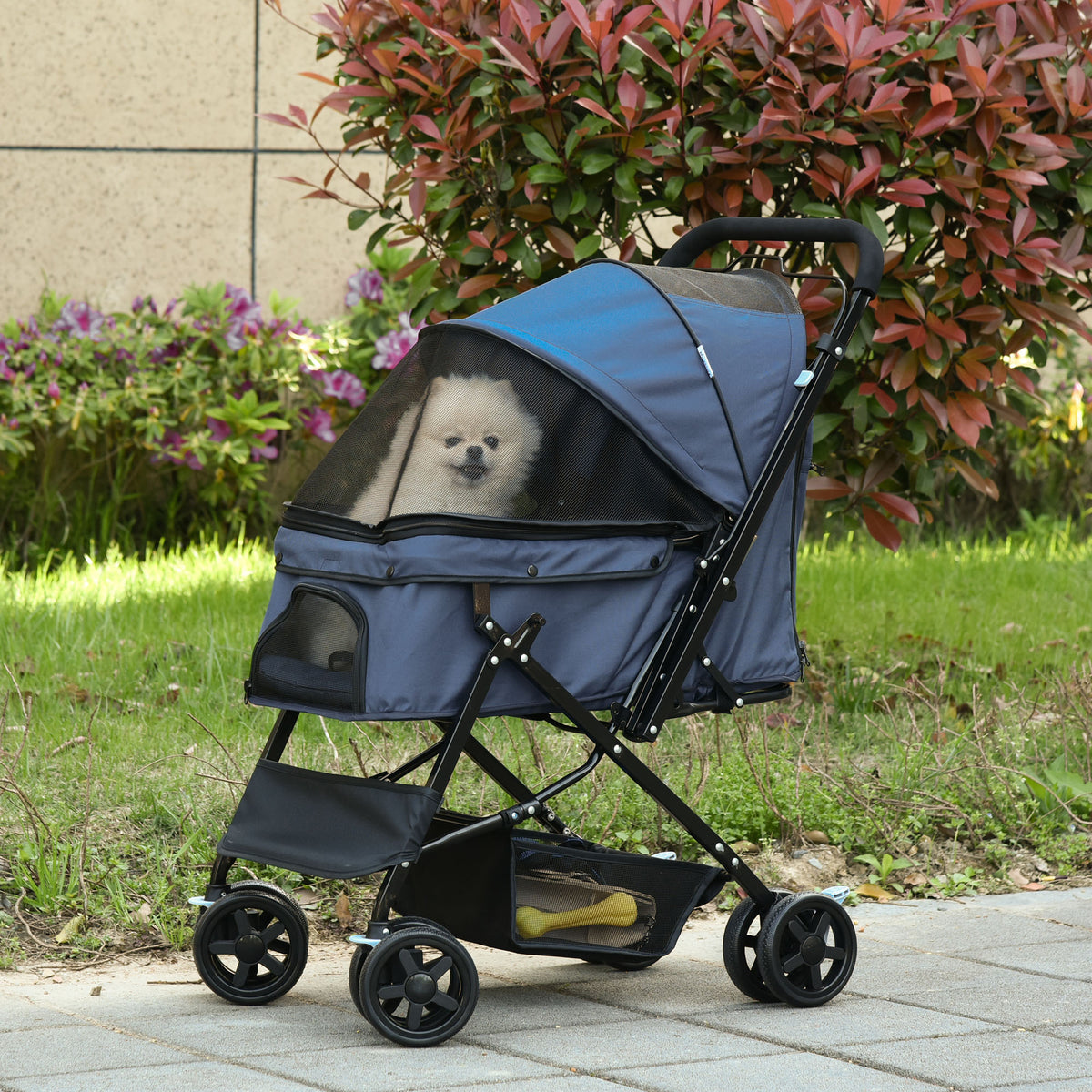 Hundewagen Hundebuggy klappbar, 1 Korb, 2 Bremsen, inkl. Sicherheitsleine, Blau