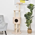 Kratzbaum 148 cm hoch Katzenbaum mit Höhle, 4 Spielzeuge, Sisalstämme, große Plattform, mehrstöckig für Katzen bis 5 kg