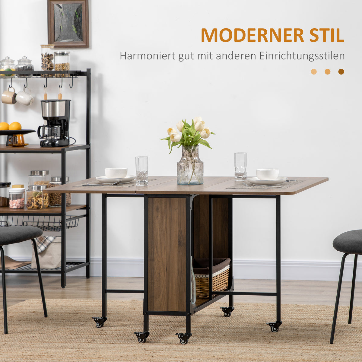 Mobiler Klapptisch Klapptisch, 2 klappbare Flächen, 130 cm x 80 cm x 74 cm, Braun