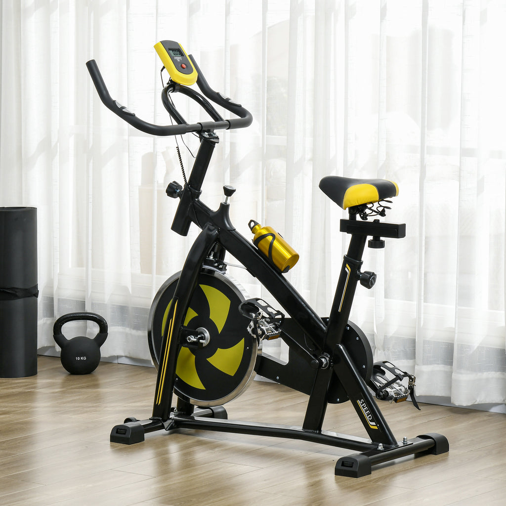 Exercise Bike, Indoor Stationary Bike, Cycling Machine with Adjustable Seat and Resistance for Home Gym Workout, Yellow