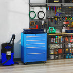 Werkzeugschrank, Werkzeugkiste, 5 Schubladen, rollbar, Stahl, Blau