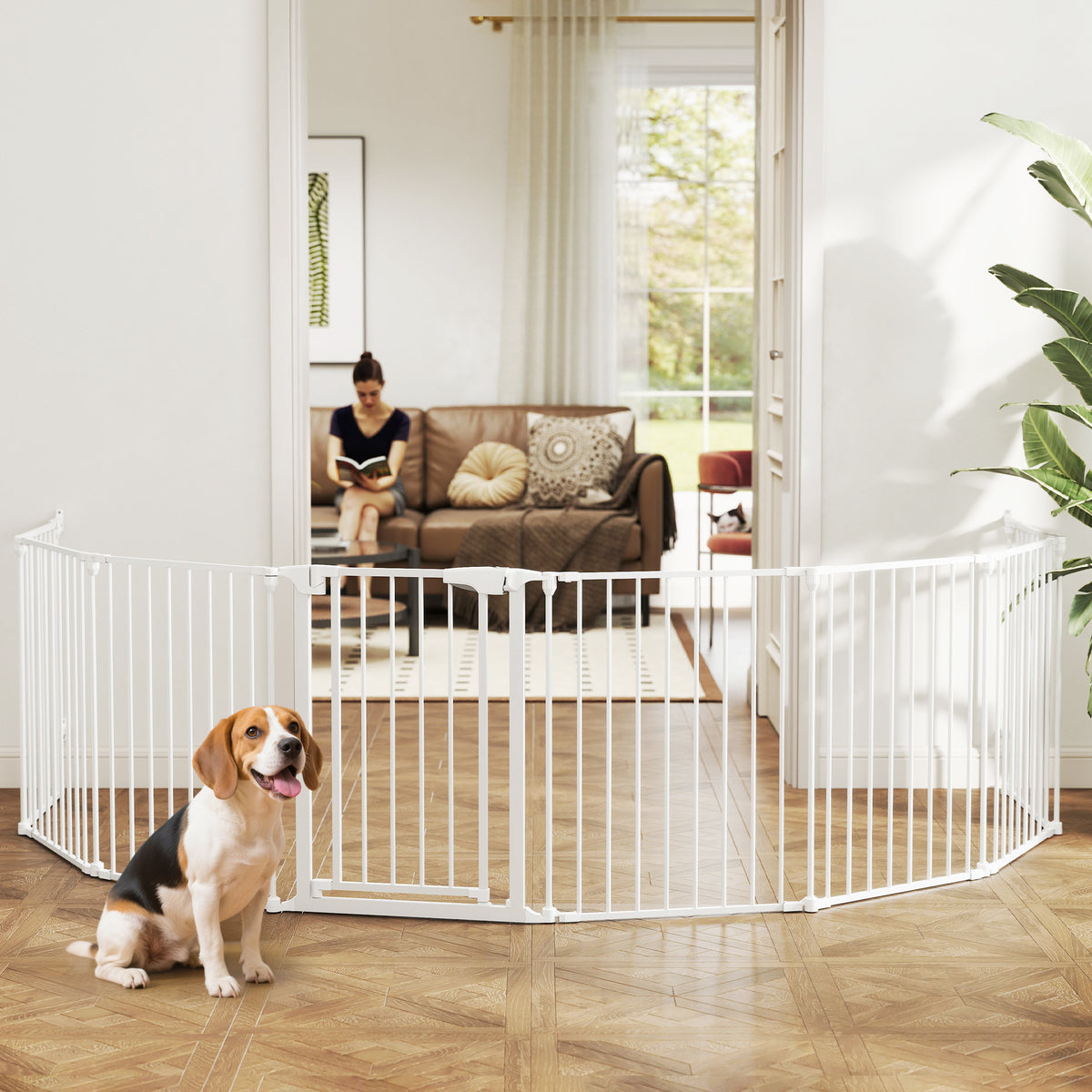 Haustierzaun, 8-Panel-Barriere mit Tür, faltbar, für kleine & mittelgroße Hunde, Kunststoff, Kohlenstoffstahl, Weiß