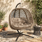 Outdoor Double Hanging Chair with Cushion and Cup Holders, Sand Brown