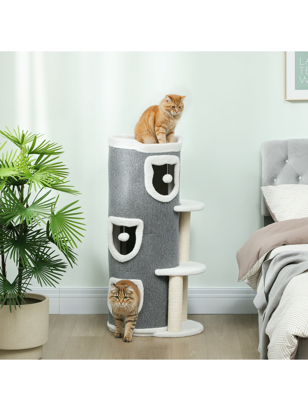 Kratztonne 101 cm hoch für Katze bis 6 kg mit Höhle Spielball Grau