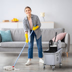 36L Mop Bucket Wringer Cart w/ Down Press Wringer, Wheels, Mop-Handle Holder, Grey
