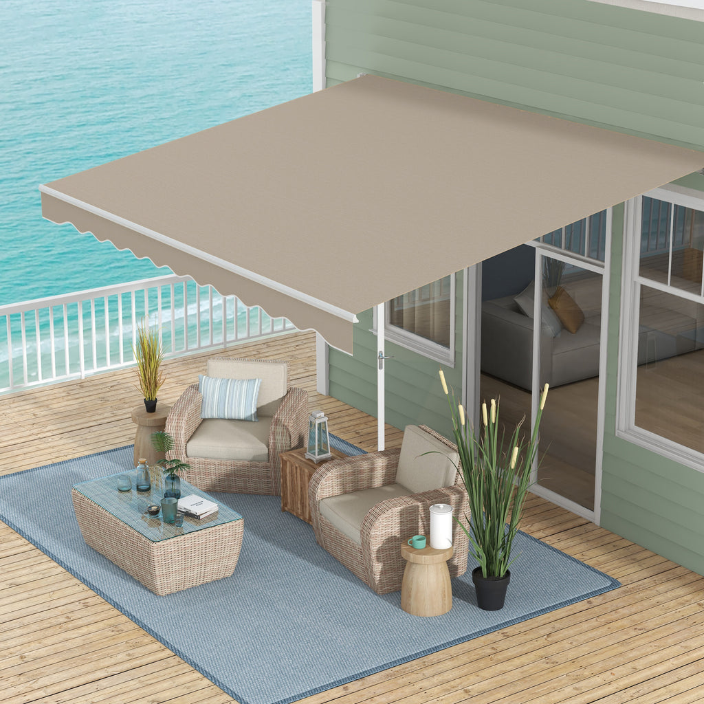 Markise, Sonnenschutz, einfahrbar, mit Handkurbel, Metallrahmen, Polyester, Weiß+Beige, 3,95 x 2,45 m