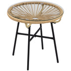 Gartentisch im Boho-Stil, PE-Rattan, gehärtetes Glas, wetterbeständig, 50 cm x 50 cm x 50 cm, Beige