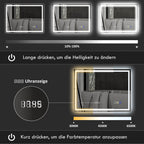 Badspiegel mit Beleuchtung 100x80 cm LED Spiegel Uhr Silber
