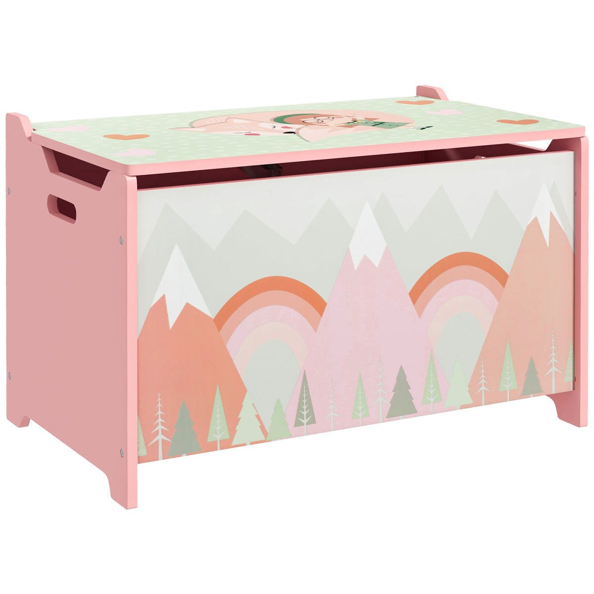 Aufbewahrungsbox mit Stauraum, Spielzeugkiste mit Deckel-Sicherheitsscharnier, niedlichem Tierdesign, 60 x 37 x 39 cm, Rosa