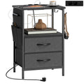 Couchtisch Beistelltisch mit Ladestation, Stahlrahmen, USB-C-Anschl¨¹ssen, Schubladen, Haken, 40cm x 30cm x 60cm Schwarz