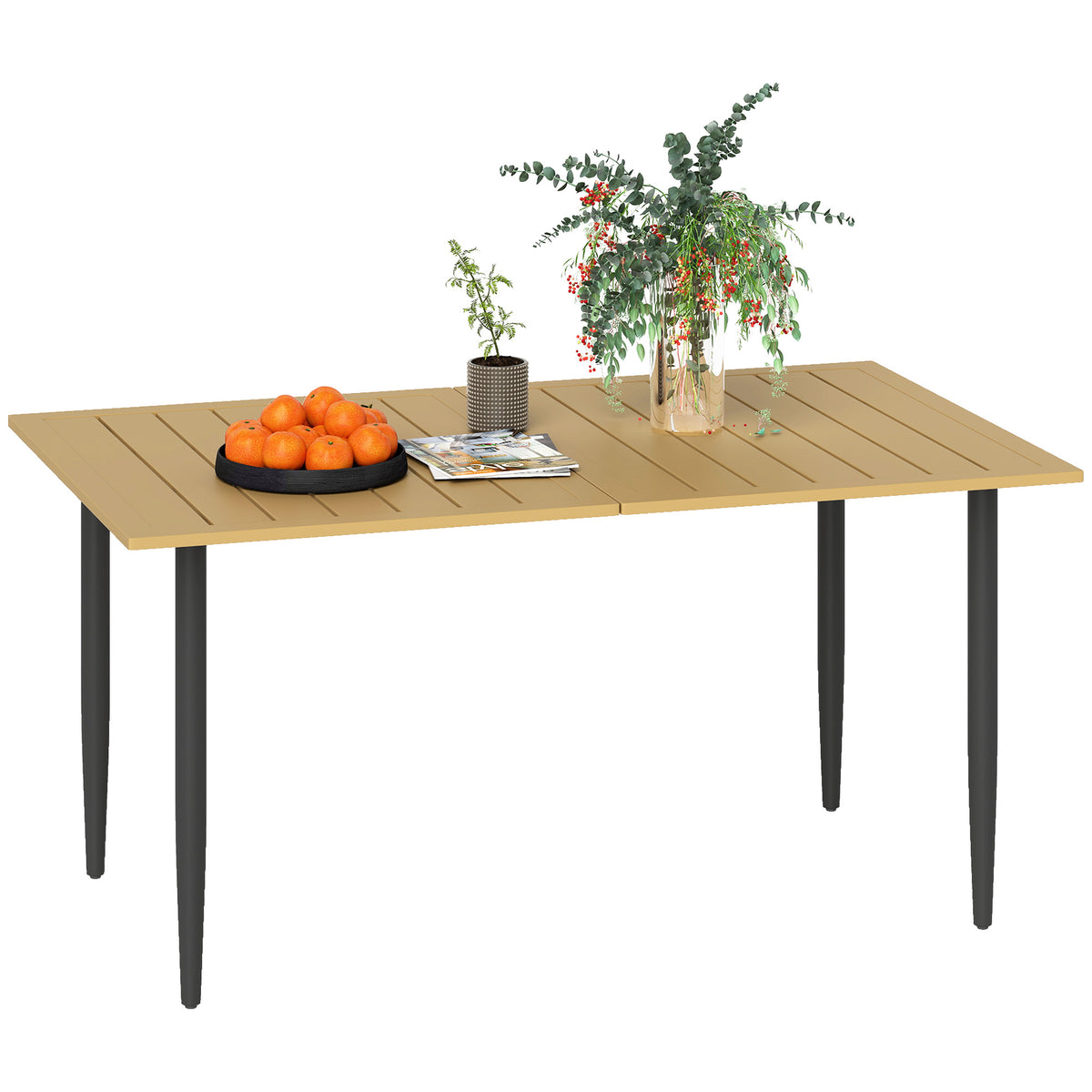Gartentisch 150x90cm, Wetterfest Balkontisch aus Stahl, Balkontisch mit Schirmloch Braun