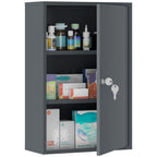 Wand-Medizinschrank, Badezimmerschrank mit 3 Regalböden, 2 Schlüsseln, 40 x 18 x 60 cm, Grau