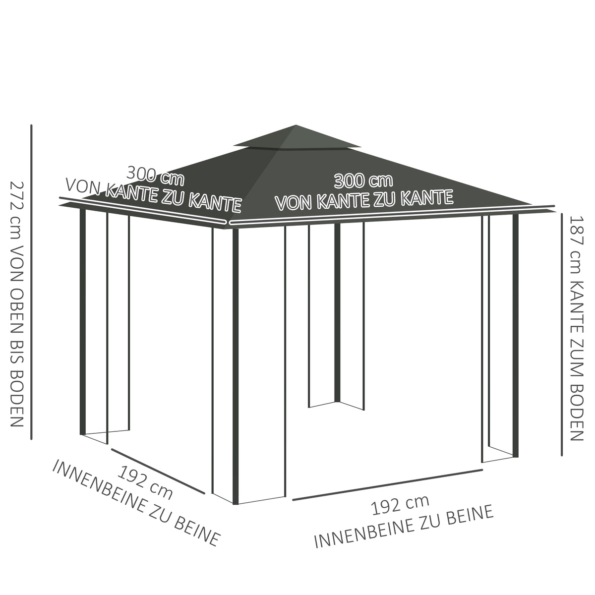 3 x 3m Steel Frame Double Roof Garden Gazebo - Light Grey