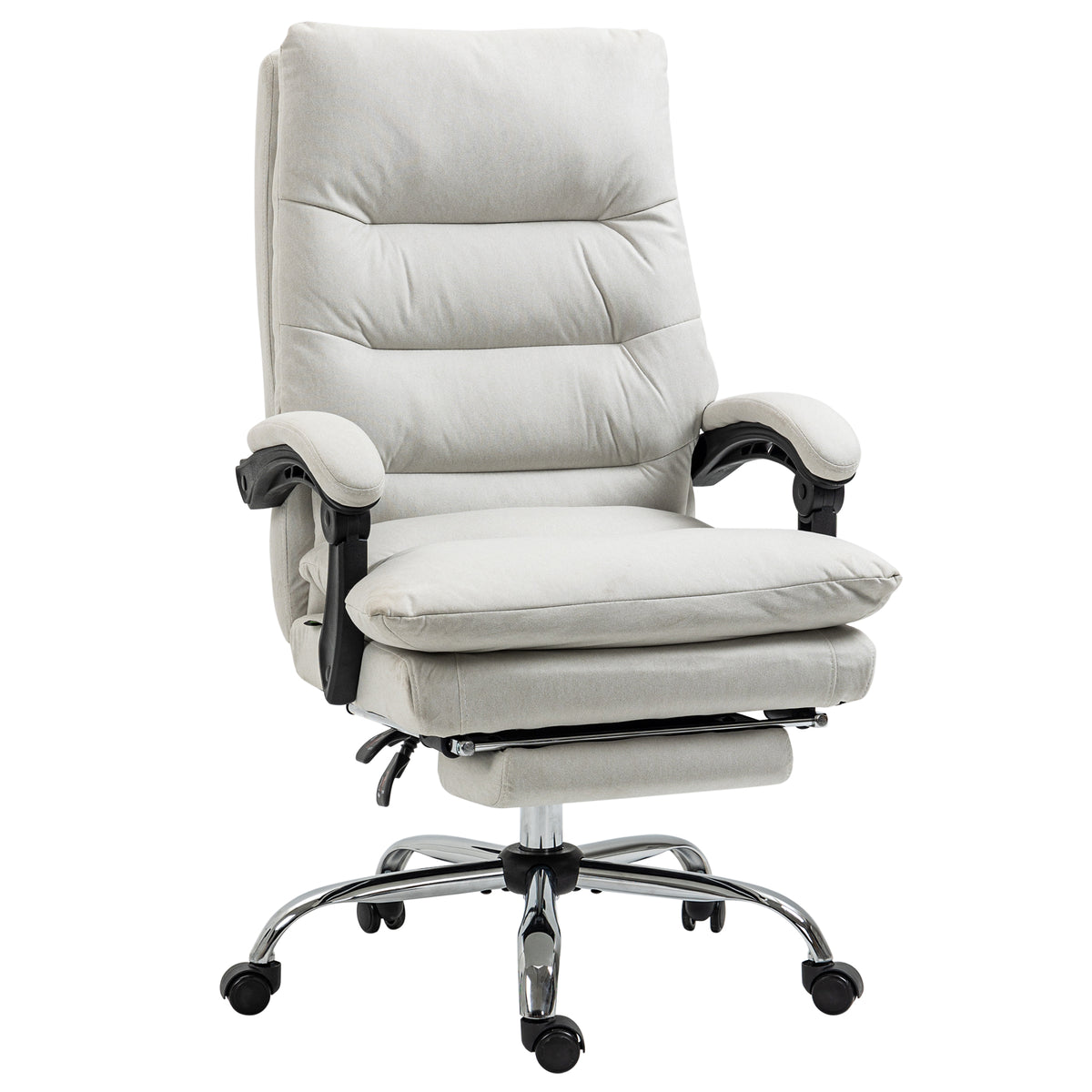 Bürostuhl mit Massagefunktion, beheizbar, neigbar, Kunstleder, 65x72x109-117cm, Cremeweiß