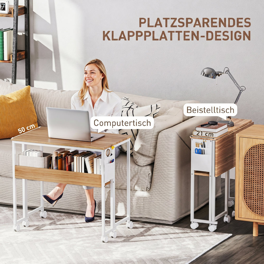 80 cm Drop Leaf Writing Work Desk - Natural Wood Finish