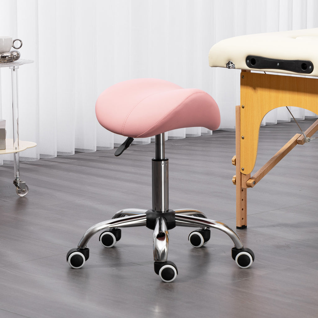 Rollhocker höhenverstellbar 49-61 cm Arbeitshocker 360° drehbar Hocker Bürohocker für Büro Salon Massage Spa Rosa