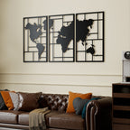 Wanddeko Metall 3 St¨¹ck Wanddekoration Weltkarte Wandkunst f¨¹r Wohnzimmer Schlafzimmer Flur, 50 x 80 cm, Schwarz