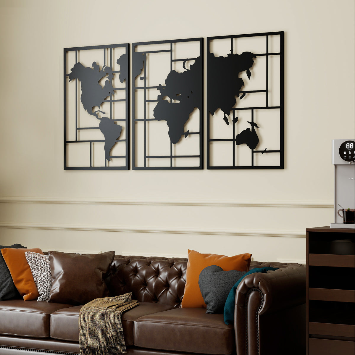 Wanddeko Metall 3 St¨¹ck Wanddekoration Weltkarte Wandkunst f¨¹r Wohnzimmer Schlafzimmer Flur, 50 x 80 cm, Schwarz