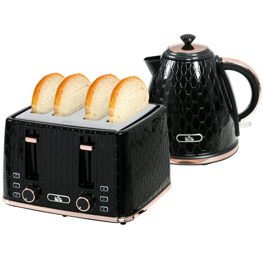 2-in-1 K¨¹chenset, Toaster und Wasserkocher, mehrere Optionen, 1,7 L, 4 Toastscheiben gleichzeitig, Kunststoff, Schwarz