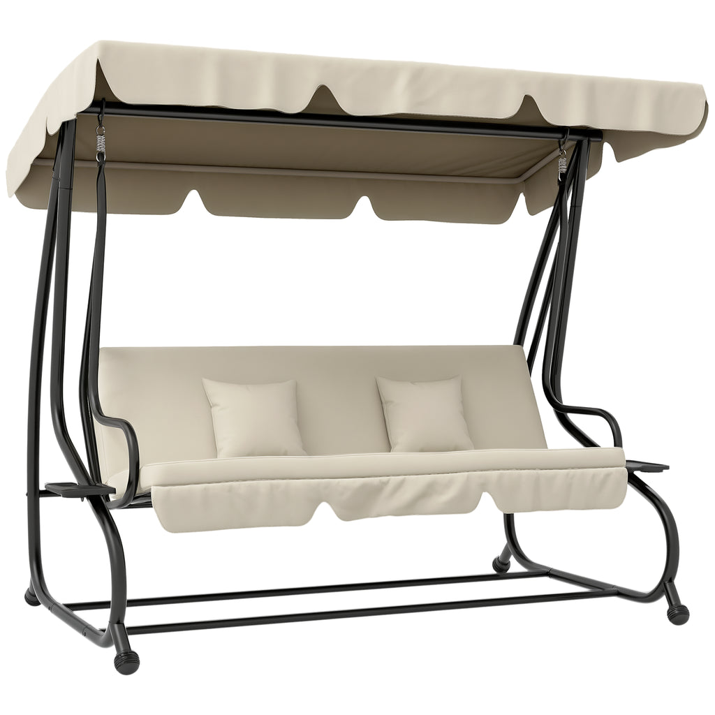 Three-Person garden Swing Chair, with Adjustable Canopy - Cream