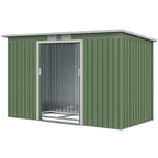 Metall Gerätehaus 6,3m³ 280x130x172cm Geräteschuppen mit Pultdach Schiebetür wetterfest Gartenhaus Outdoor Garten Schuppen Schrank für Hinterhof Außenbereich Anthrazit, Hellgrün
