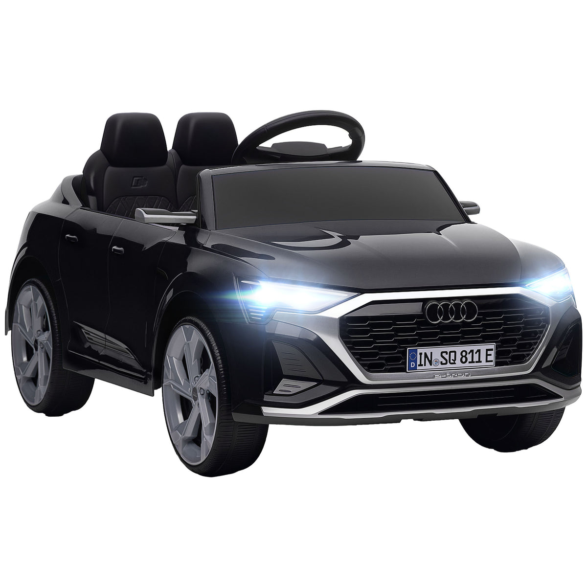 Elektro-Kinderauto, 12V Audi Q8, 3-5 km/h, Fernsteuerung, Scheinwerfer, Musik, Schwarz