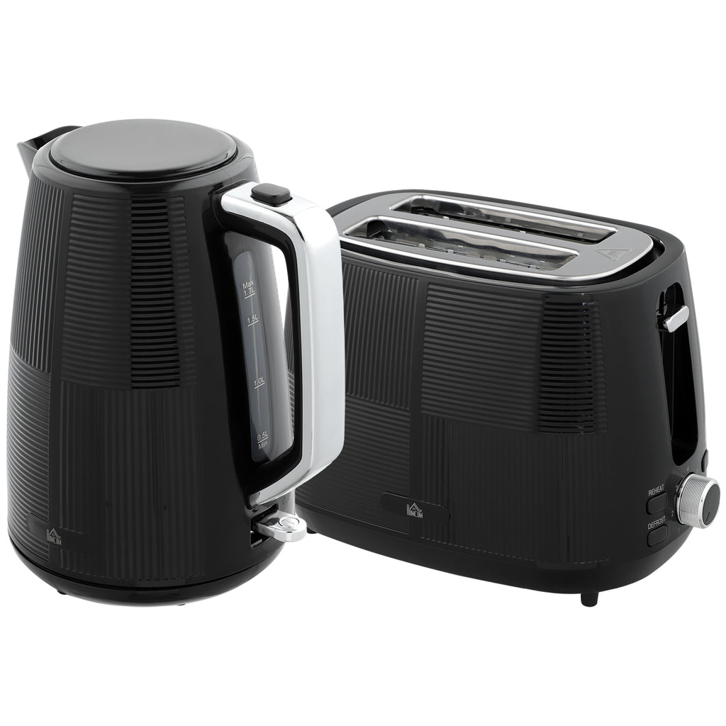 Wasserkocher- und Toaster-Set, 1,7 L, verschiedene Funktionen, Edelstahl, Schwarz
