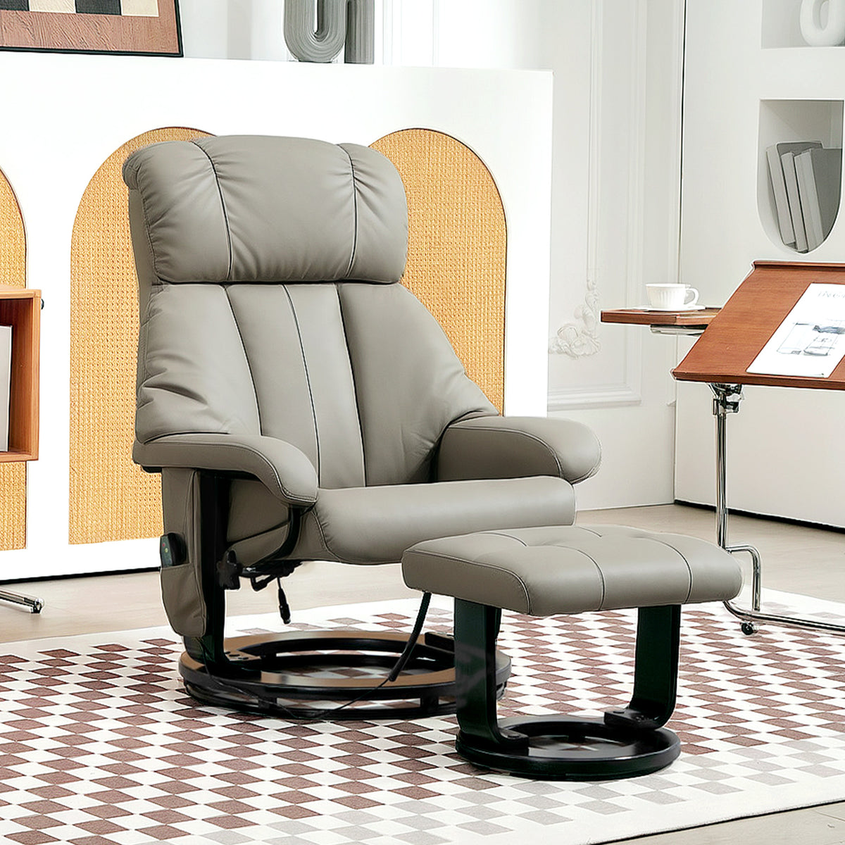 Relaxsessel Massagefunktion Fernsehsessel mit Seitentasche, Kunstleder, Grau